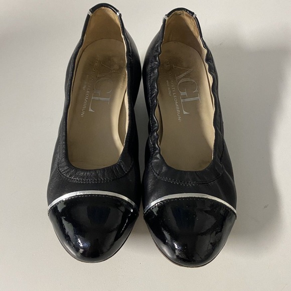 AGL Attilio Giusti Leombruni Pump Ballet Black Leather Wedge Heel Cap 37… - Picture 4 of 11